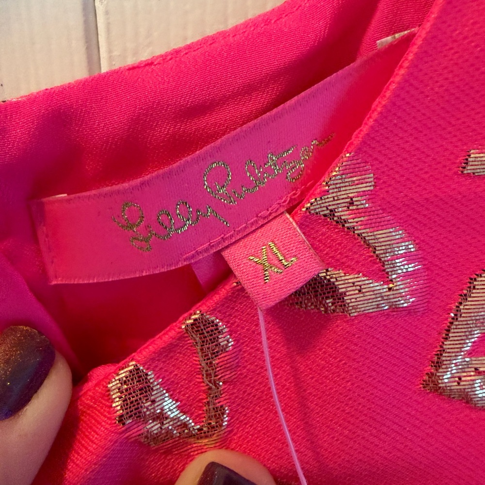 Lilly Pulitzer pink and gold puffy sleeve blouse in size XL NWT - Picture 4 of 7